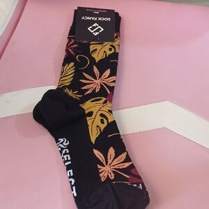 Men's Black and Gold Leaf Pattern Socks.  Rock Out With Your Sock Out.